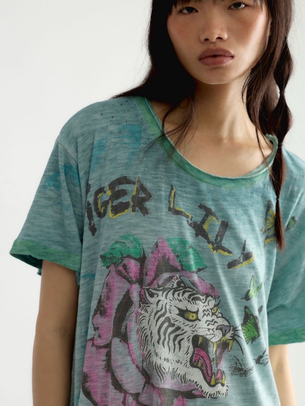 Magnolia Pearl Teal Midi Dress with Roaring Tiger Graphic and Pink Tongue - Picture 5 of 6